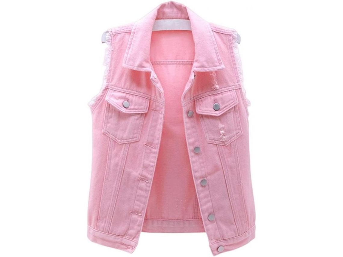 Rebe-chaleco Vaquero Corto Para Mujer Sin Mangas Con Botones Casual Roto Xov X-large Rosa