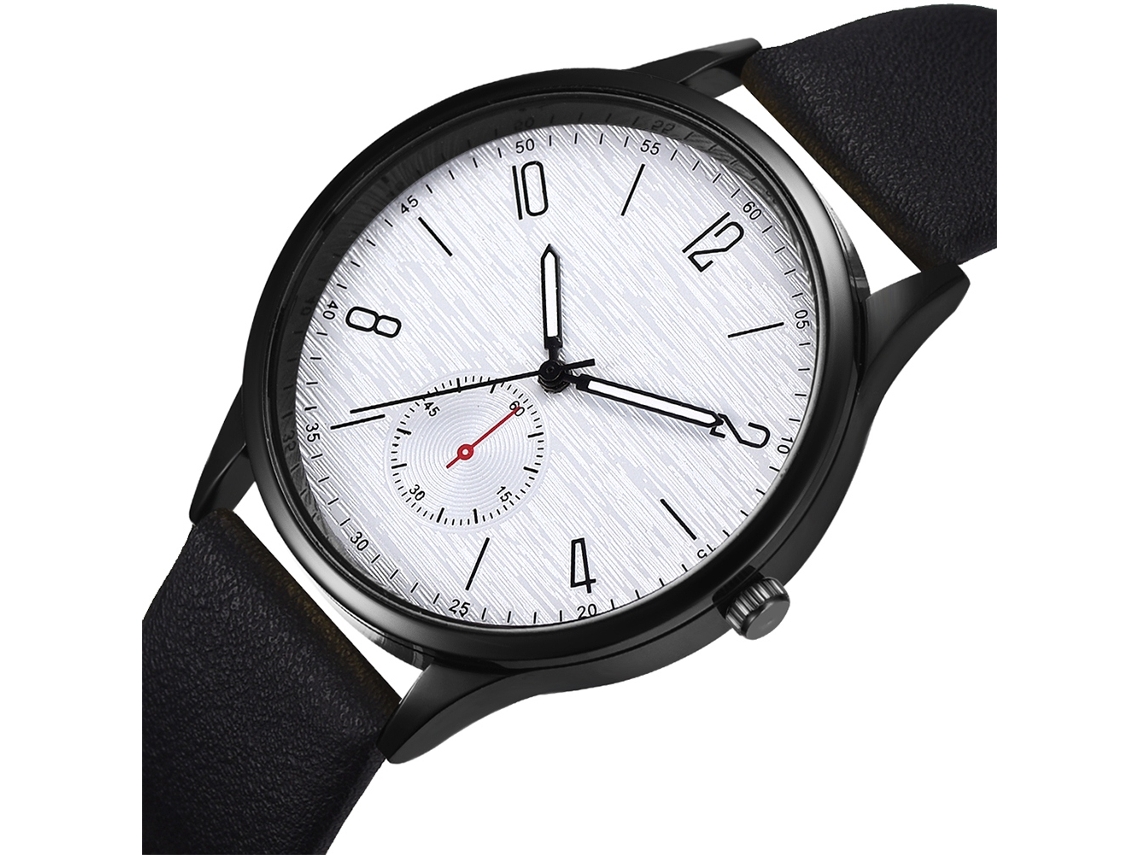 Relógio masculino de quartzo para uso casual e executivo com pulseira de PU (preto)