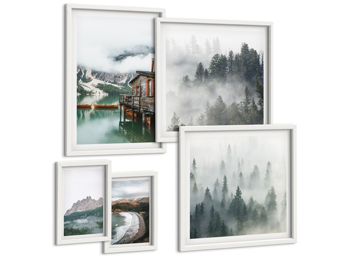 Conjunto De Pinturas Paisagens De Montanha Casinhas Água Espelharte (5 Peças)