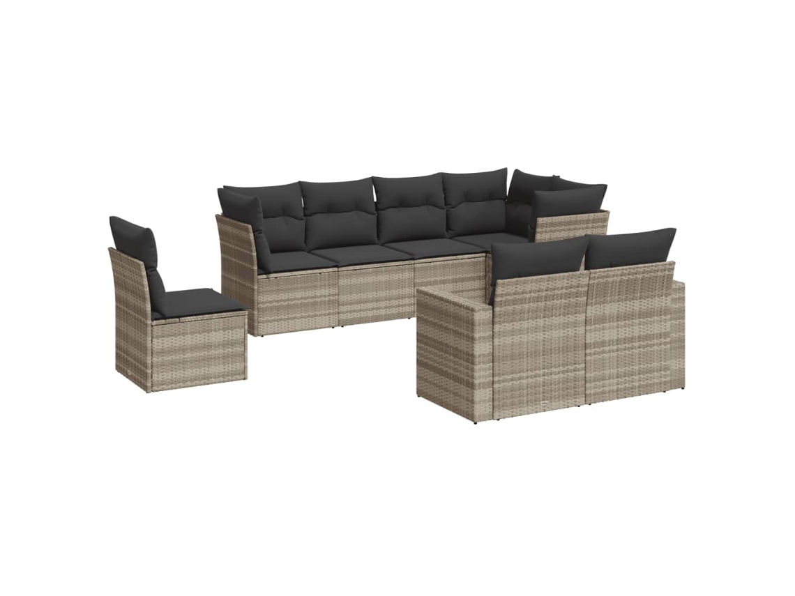 Conjunto de 8 Sofás Jardim com Almofadões Vime Pe Cinzento Claro MAISON EXCLUSIVE (8 pcs)