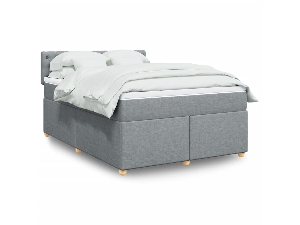 Vidaxl Cama Com Molas/colchão 140x190 Cm Tecido Cinzento-claro