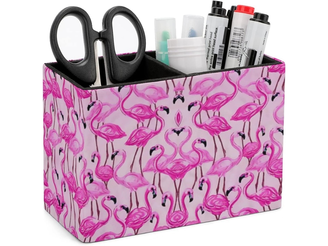 Decktt Porta Canetas Em Couro Sintético, Estampa De Flamingo, Rosa, Organizador De Material Escritório, Organizador De
