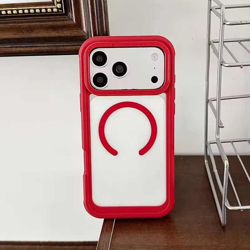 (vermelho, Iphone 14 Pro Max) Capa Protetora Magnética Transparente E Espessa 2 Em 1, Compatível Com Carregamento Sem Fio Magsafe.