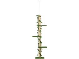 Árvore Do Chão Ao Teto 37x21x202-242 Cm Com 4 Plataformas De Relva Artificial Folhas E Poste De Juta Verde