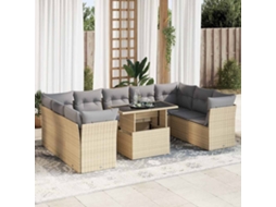 Vidaxl 10 Pcs Conjunto De Sofás P/ Jardim Com Almofadões Vime Pe Bege
