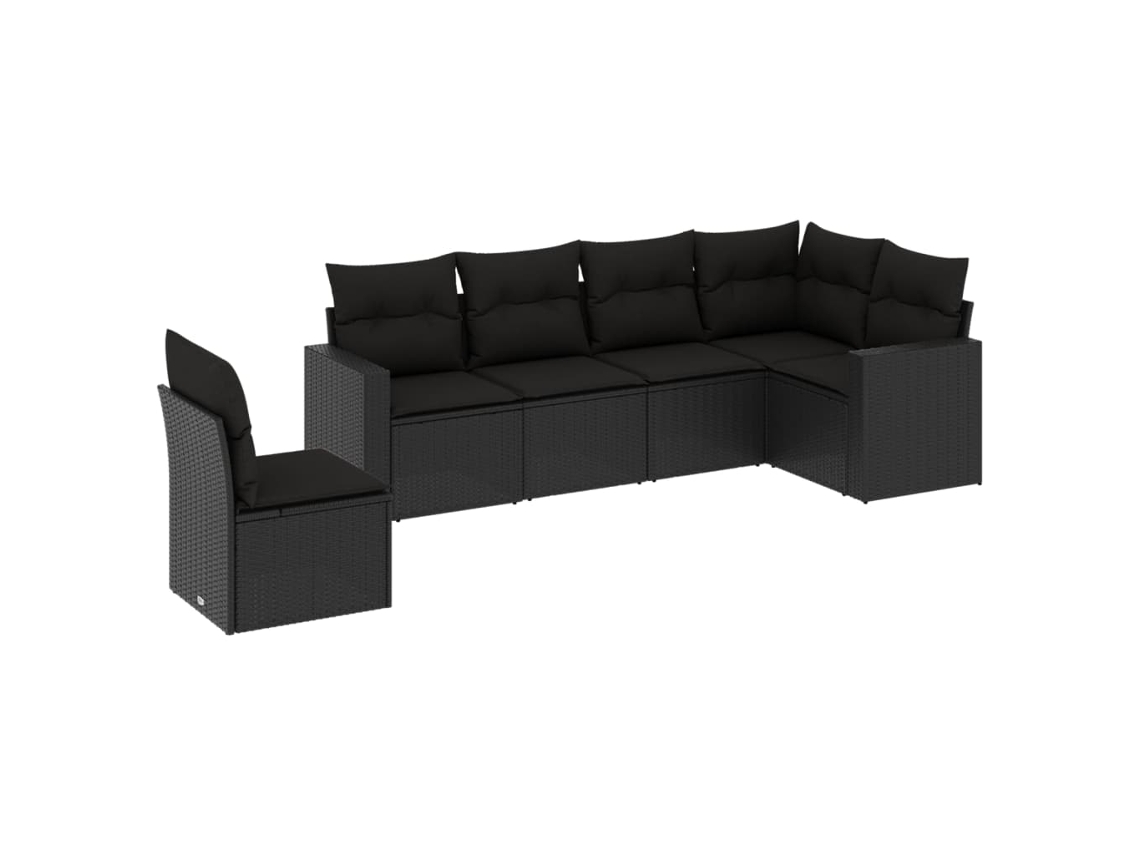 Conjunto Sofás de Jardim 6 Pcs com Almofadões Vime Pe Preto MAISON EXCLUSIVE (6 pcs)