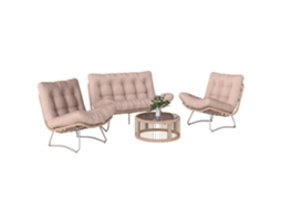 Conjunto Lounge 4 Peças Polyrattan QINGYU TECH com sofá, cadeiras, mesa de vidro e almofadas