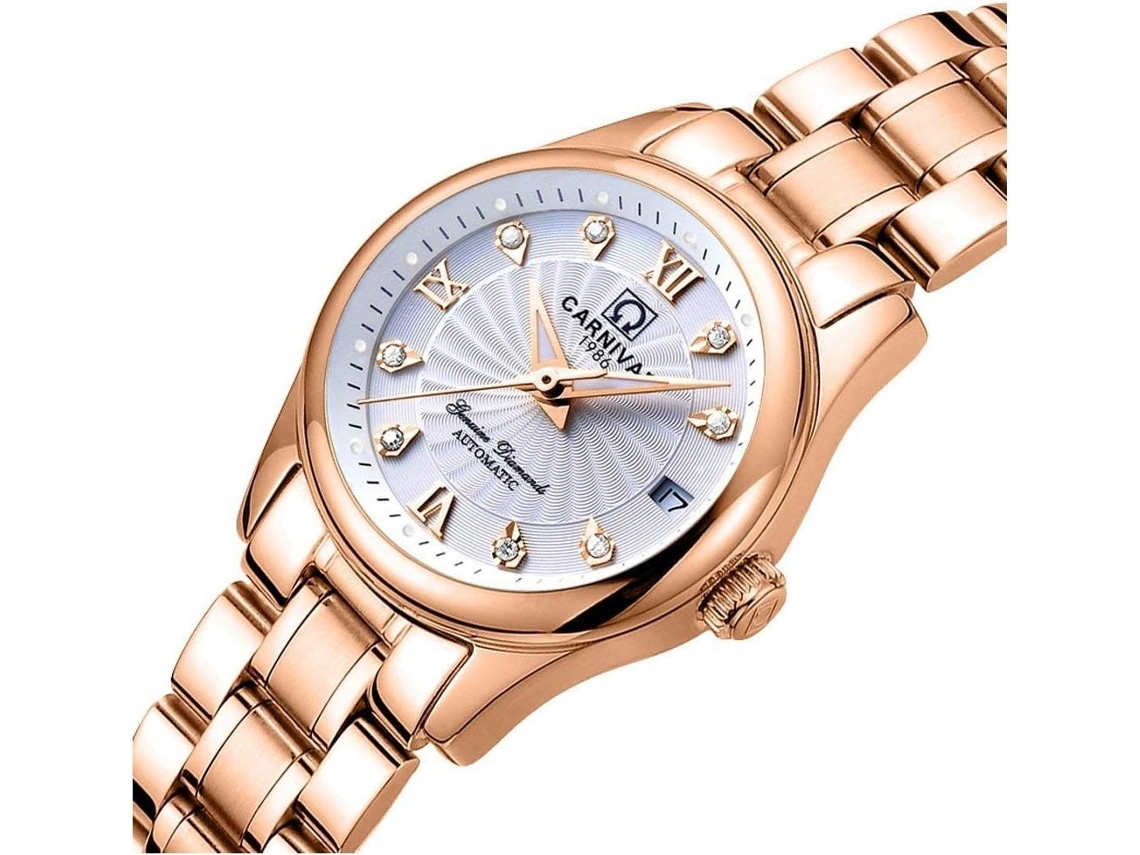 Lurelia Relógio Mecânico Feminino, Automático, Data/calendário, Aço Inoxidável, Resistente À Água 30m, Branco