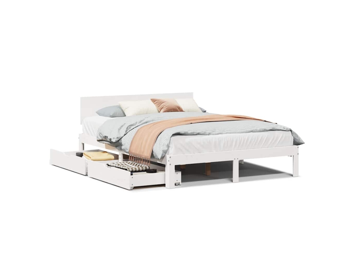 Estrutura de Cama com Gavetas 120x200 cm Pinho Maciço Branco MAISON EXCLUSIVE