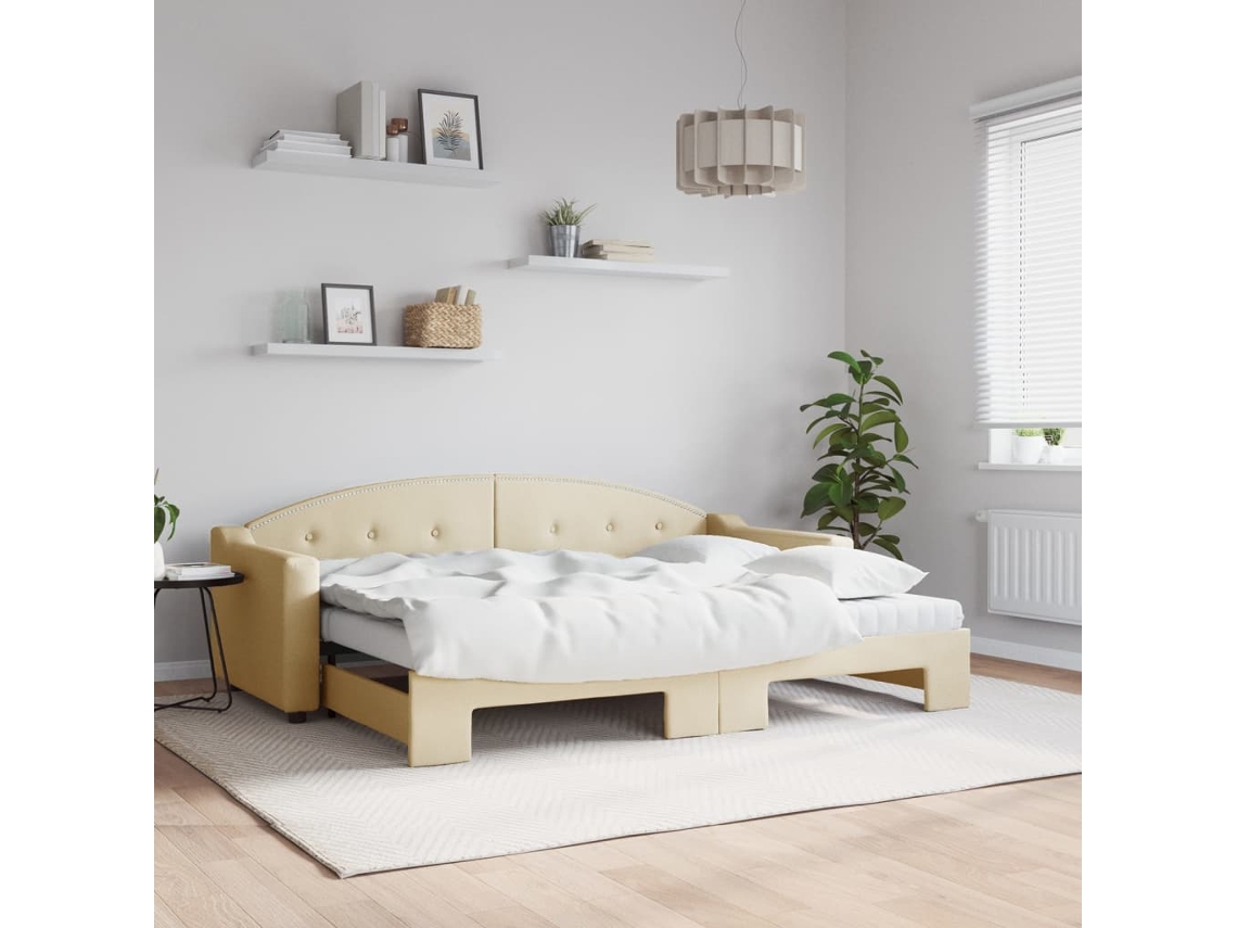 Vidaxl Sofá-cama C/ Gavetão E Colchões 80x200 Cm Tecido Cor Creme