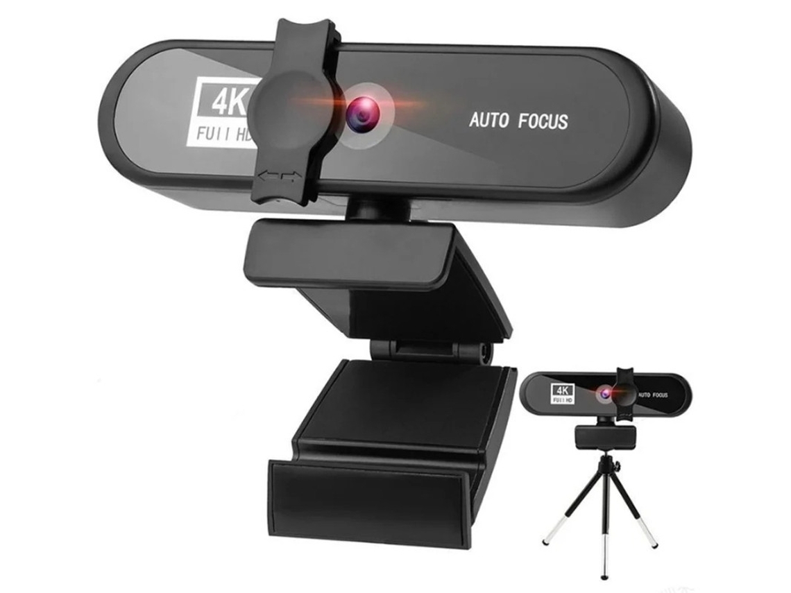 Webcam 4k Com Microfone, Webcam Hd Com Capa De Privacidade, Redução De Ruído, Foco Automático E Correção De Luz Awb, Preta
