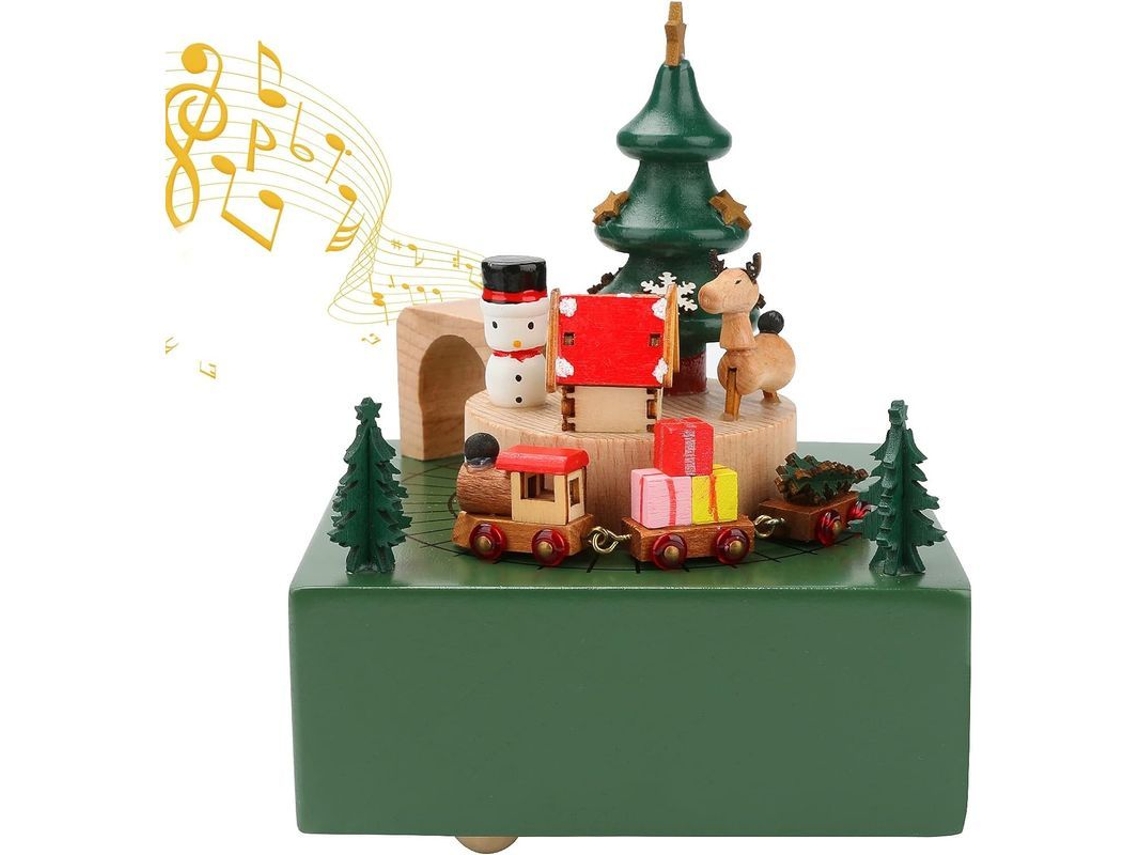 Caixa de Música Natalina Nova LINE com trem rotativo, mecanismo de madeira artesanal S/MARCA