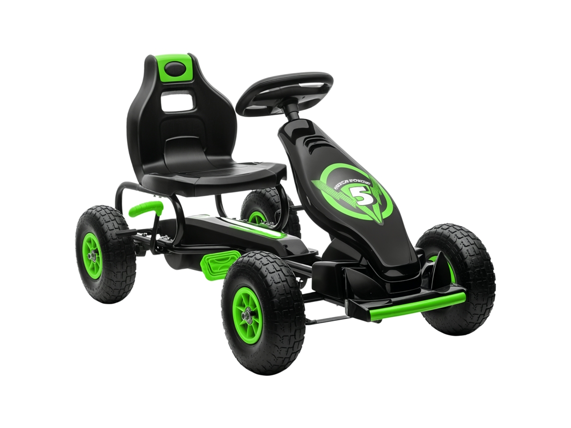 Kart Infantil Pedal Assento Ajustável Pneus Infláveis Amortecedor Preto Verde