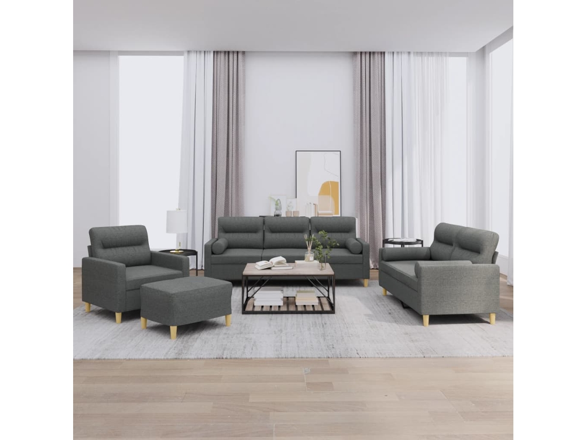 Vidaxl 4 Pcs Conjunto De Sofás Com Almofadas Tecido Cinzento-escuro