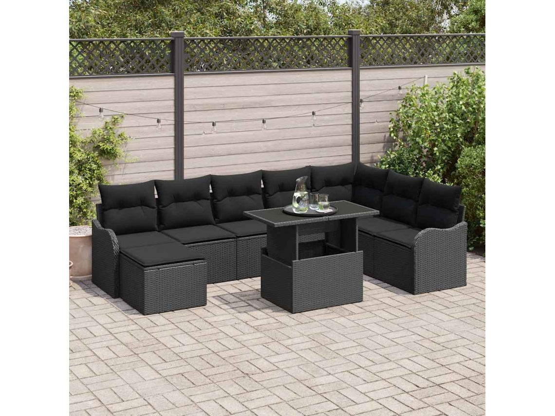 Vidaxl Conjunto De Sofá De Jardim 9 Unid. Preto Rattan Sintético