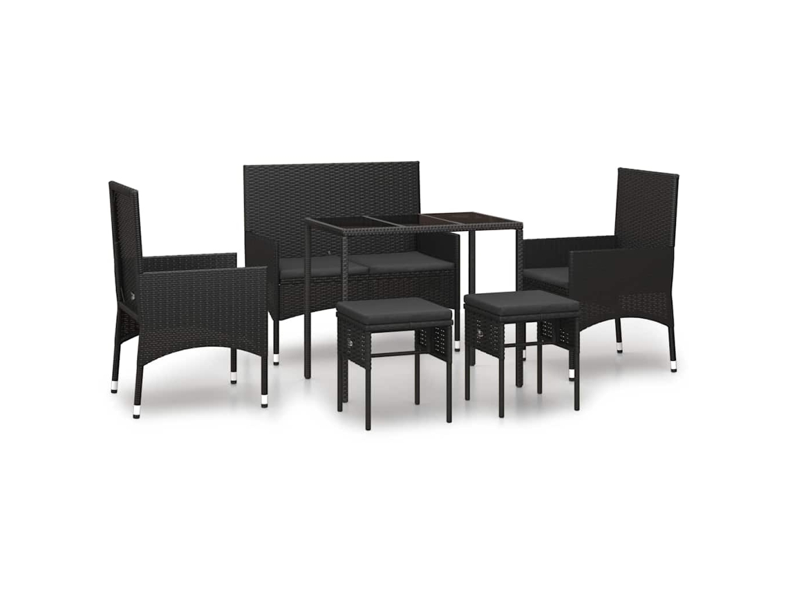 Conjunto de 6 Pcs Lounge de Jardim com Almofadões Vime Pe Preto MAISON EXCLUSIVE