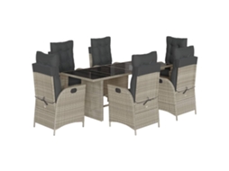 Conjunto de 7 Jantar para Jardim com Almofadões Vime Pe Cinza Claro MAISON EXCLUSIVE