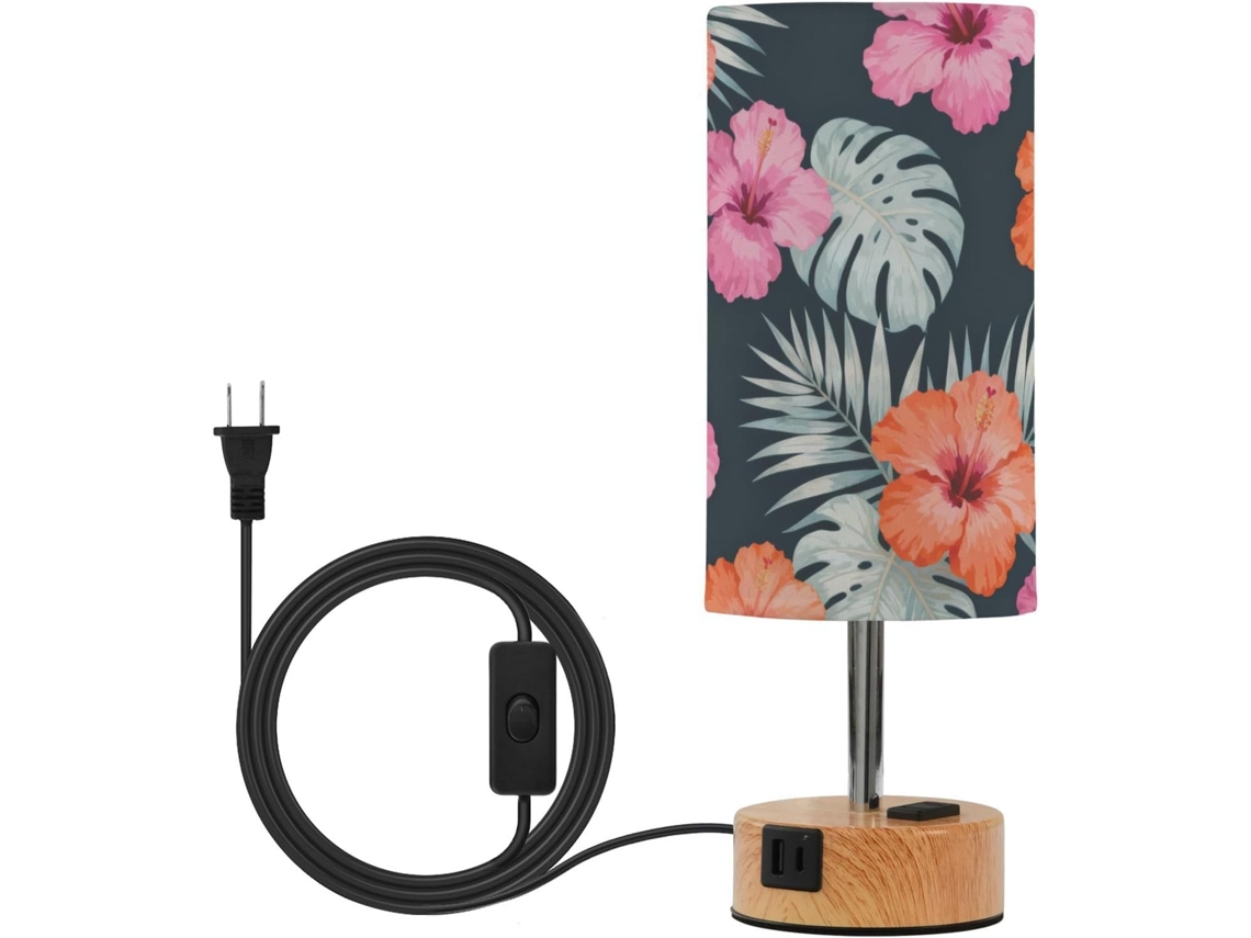 Toalha de mesa pequena com cúpula e lâmpada LED inclusa, ideal para camping. Estampa floral tropical.
