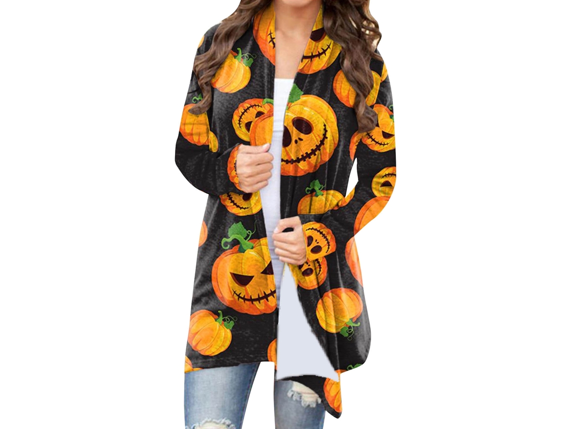 Camisa De Halloween De Frente Aberto De Manga Longa, Ajuste Solto, Estampada, Peça Outerwear Formal Tipo 1 L