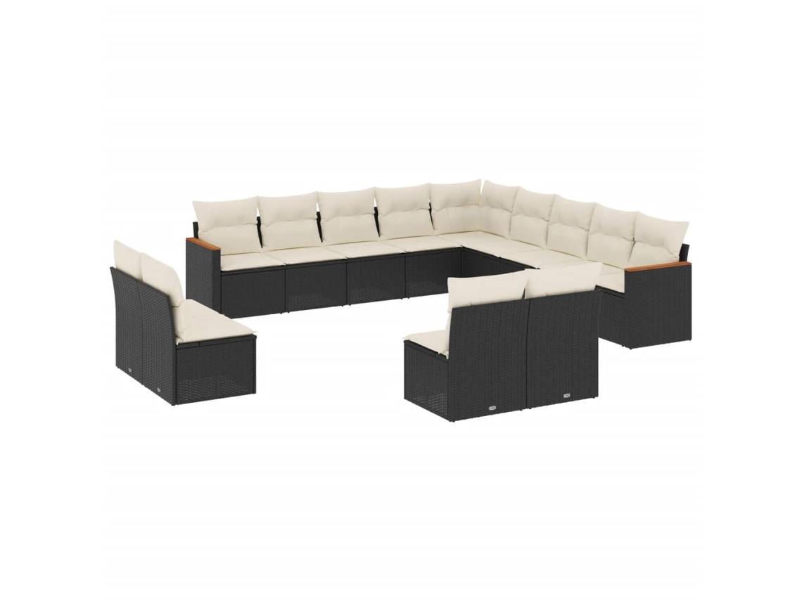 Conjunto 13 de sofás de jardim com almofadões VIDAXL vime PE preto