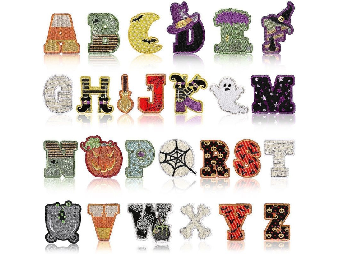 26 Adesivos Bordados De Letras Em Inglês Temática Halloween Para Costura E Passar A Ferro