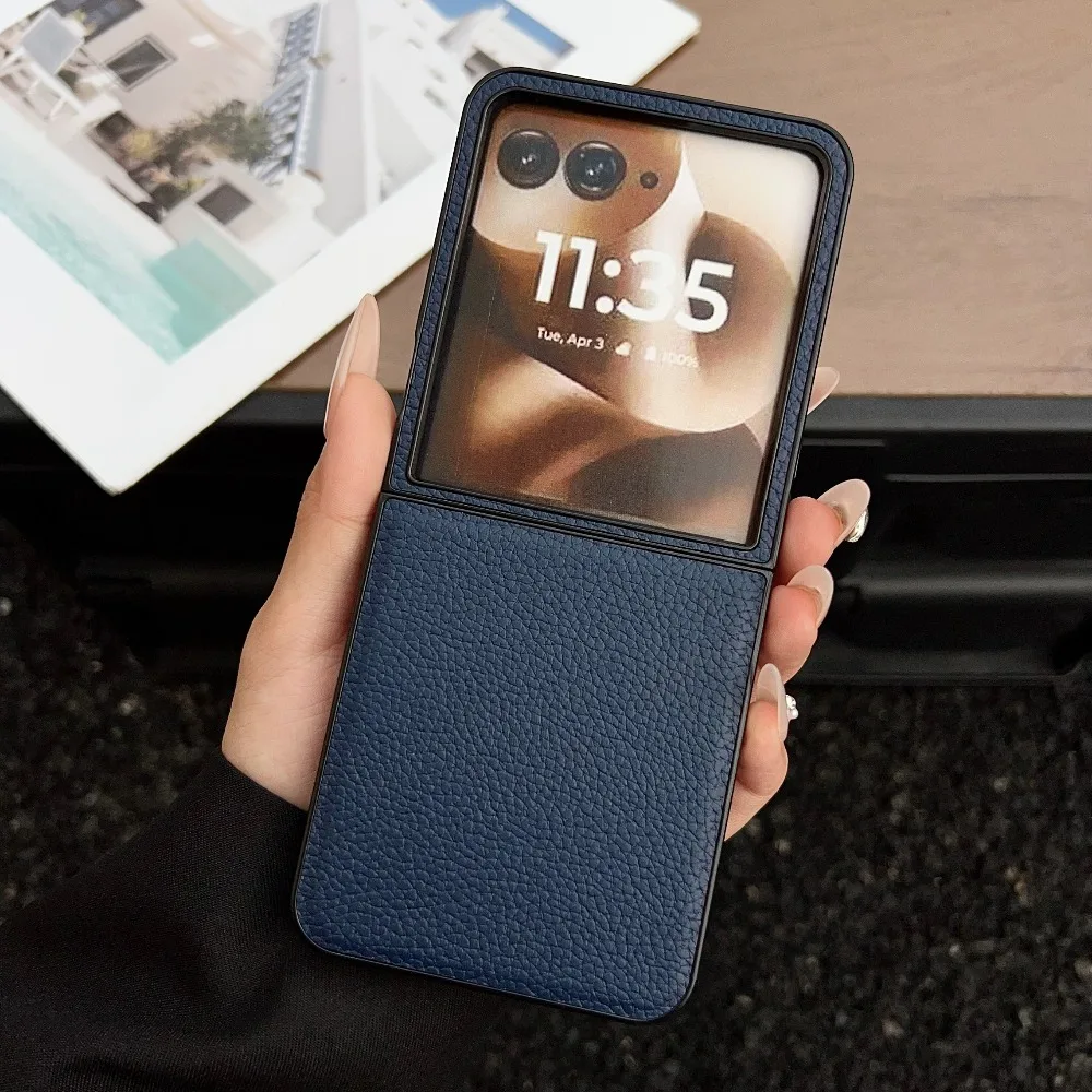 (azul, Razr 70) Capa De Celular Flip Executiva Premium Em Couro Pu Com Textura De Lichia, Capa Protetora À Prova De Choque.