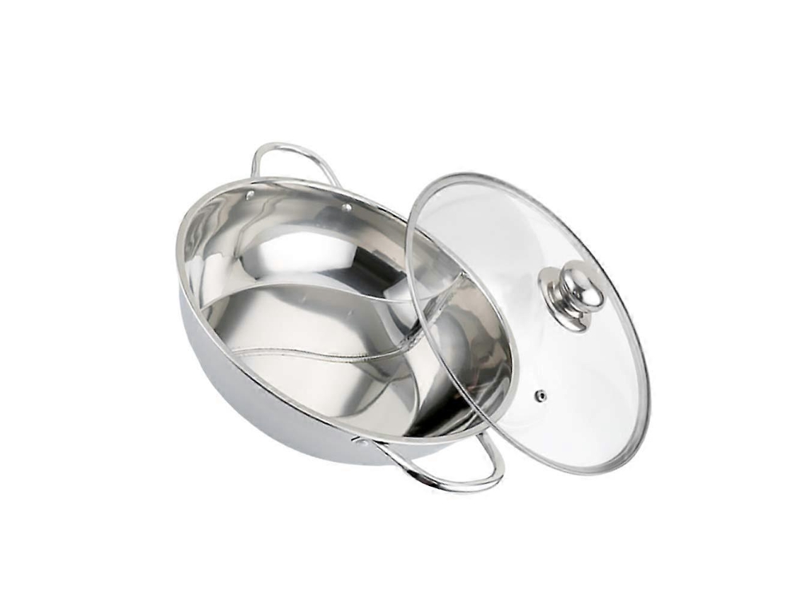 Panela De Aço Inoxidável De 32 Cm Com Divisória E Tampa, Para Cozimento Em Ambos Os Lados, Ideal Para Shabu-shabu Em Fogão Elétrico.