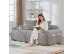 Sofá Modular De Veludo Cotelê Para 2 Lugares, Embalado A Vácuo, Combinável, Porta-copos, Bolsos Laterais, Cinza Claro.