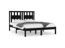 Estrutura de Cama 140x190 cm Madeira de Pinho Maciça Preto MAISON EXCLUSIVE