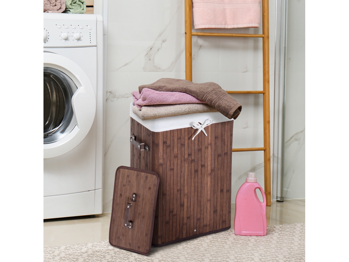 Cesto De Roupa Suja Com Tampa, 72l, Dobrável, Lavável, Feito De Bambu Com Alças, Marrom Escuro, 40x30x60cm Sini Tech Store