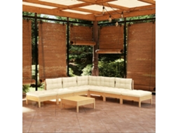 8 Pcs Conjunto Lounge Jardim C/ Almofadões Cor Creme Pinus Dkd Home Decor