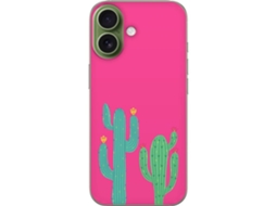Capa Para Celular Compatível Com Apple Iphone 17. Cactos Coloridos Em Um Fundo Rosa Vibrante, Design Simples E Moderno Com Tema Da Natureza.