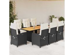 Vidaxl 9 Pcs Conjunto De Jantar P/ Jardim C/ Almofadões Vime Pe Preto