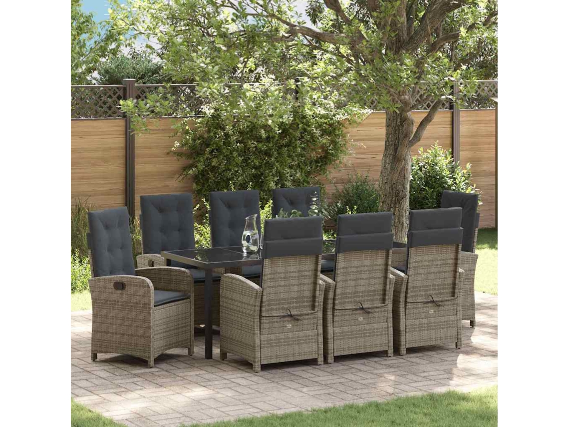 Vidaxl Conjunto De Jantar Para Jardim 9 Unid. Cinzeto Vime Pe