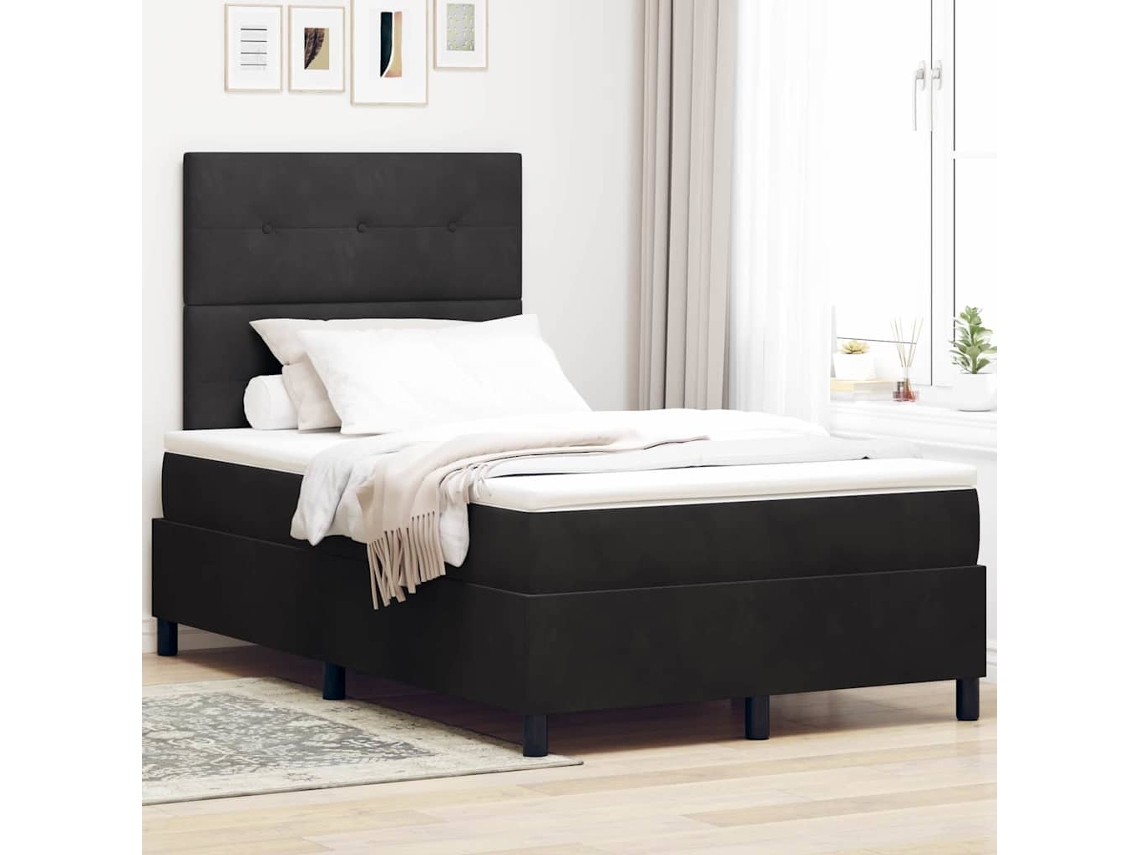Vidaxl Cama Box Spring Led Com Cabeceira Preto 120 X 200 Cm Veludo