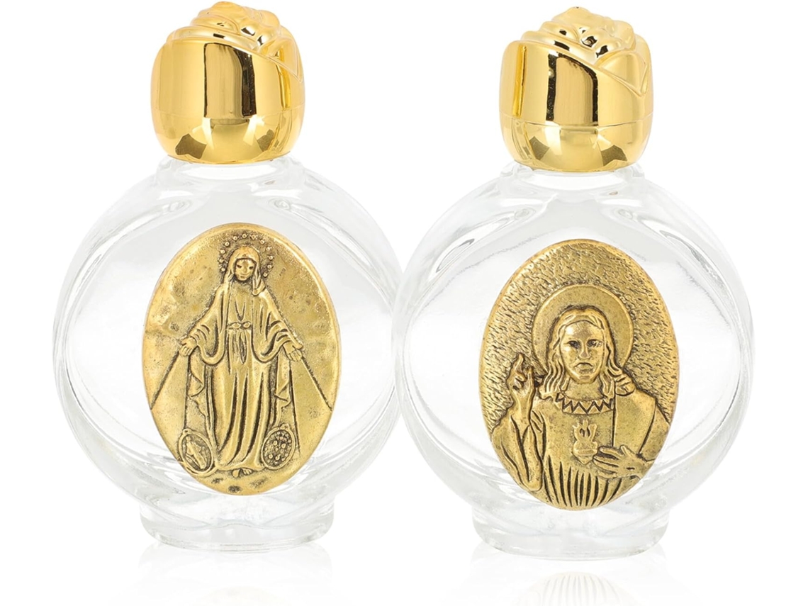 Conjunto 2 Frascos Benta Decorativos Vidro Poção Metal Dourado Antigo Pequenos Recarregáveis Decoração Igreja GOKOCO