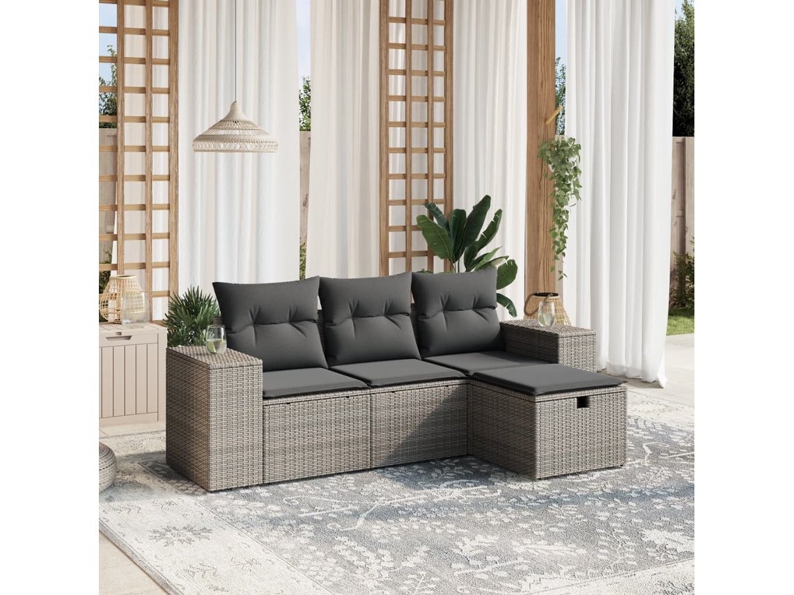 Conjunto de sofá de jardim de 4 peças com almofadas de assento, sofá de sala de estar, linda casa