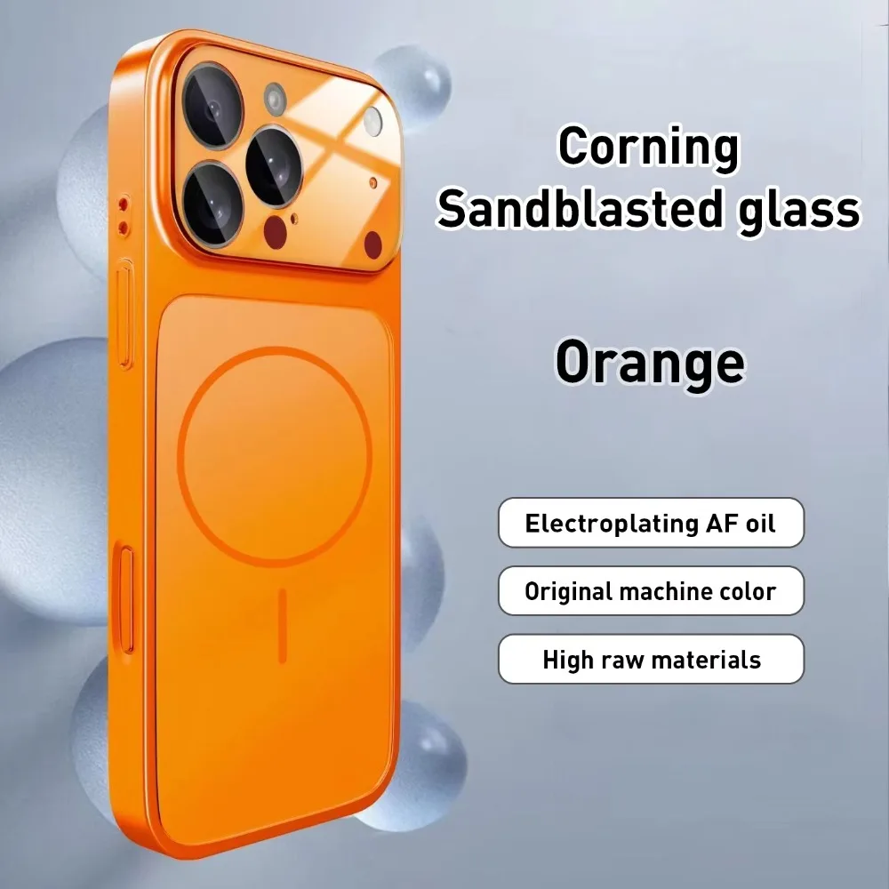 (iphone 16, Laranja) Capa De Celular Com Acabamento Nano Fosco Em Vidro Para Iphone, Compatível Com Carregamento Sem Fio Magsafe.
