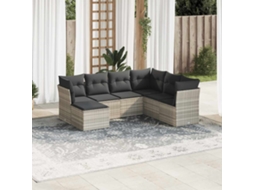 Vidaxl 7 Pcs Conj. Sofás Jardim com Almofadões Vime Pe Cinzento claro