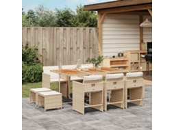 Vidaxl 11 Pcs Conjunto De Jantar P/ Jardim Com Almofadões Vime Pe Bege