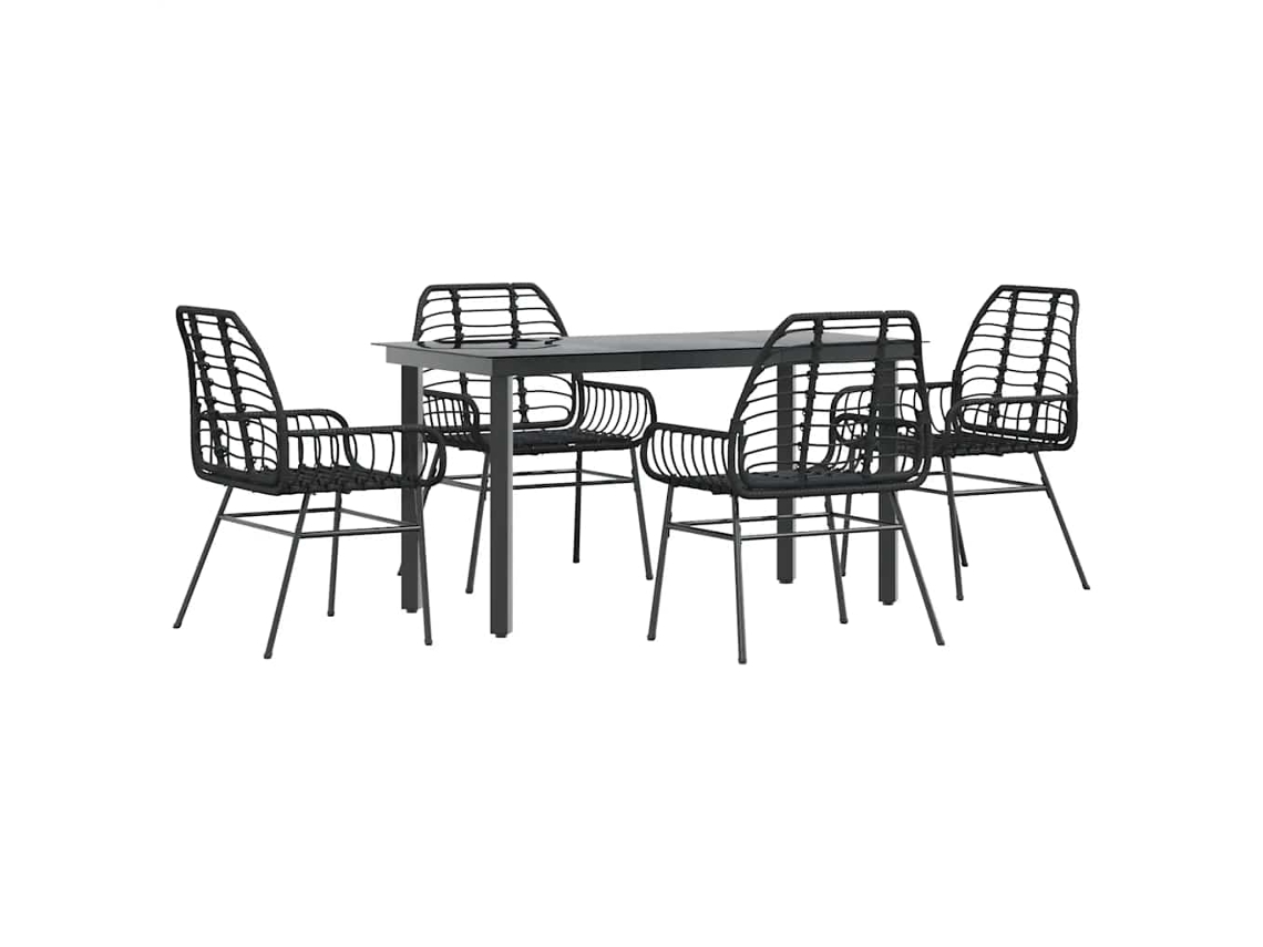 Conjunto de Jantar Jardim 5 Peças Vidro Vime Pe Preto MAISON EXCLUSIVE