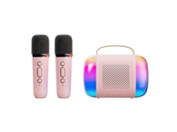 Mini Máquina De Karaokê, Caixa De Som Bluetooth Portátil Com 2 Microfones Sem Fio E Luz Led Rosa. Aquaforge