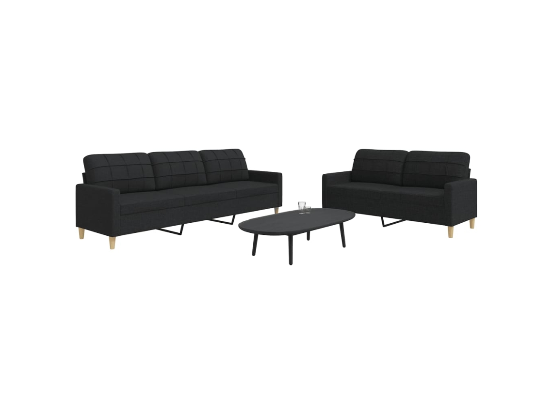 Vidaxl 2 Pcs Conjunto De Sofás Tecido Preto