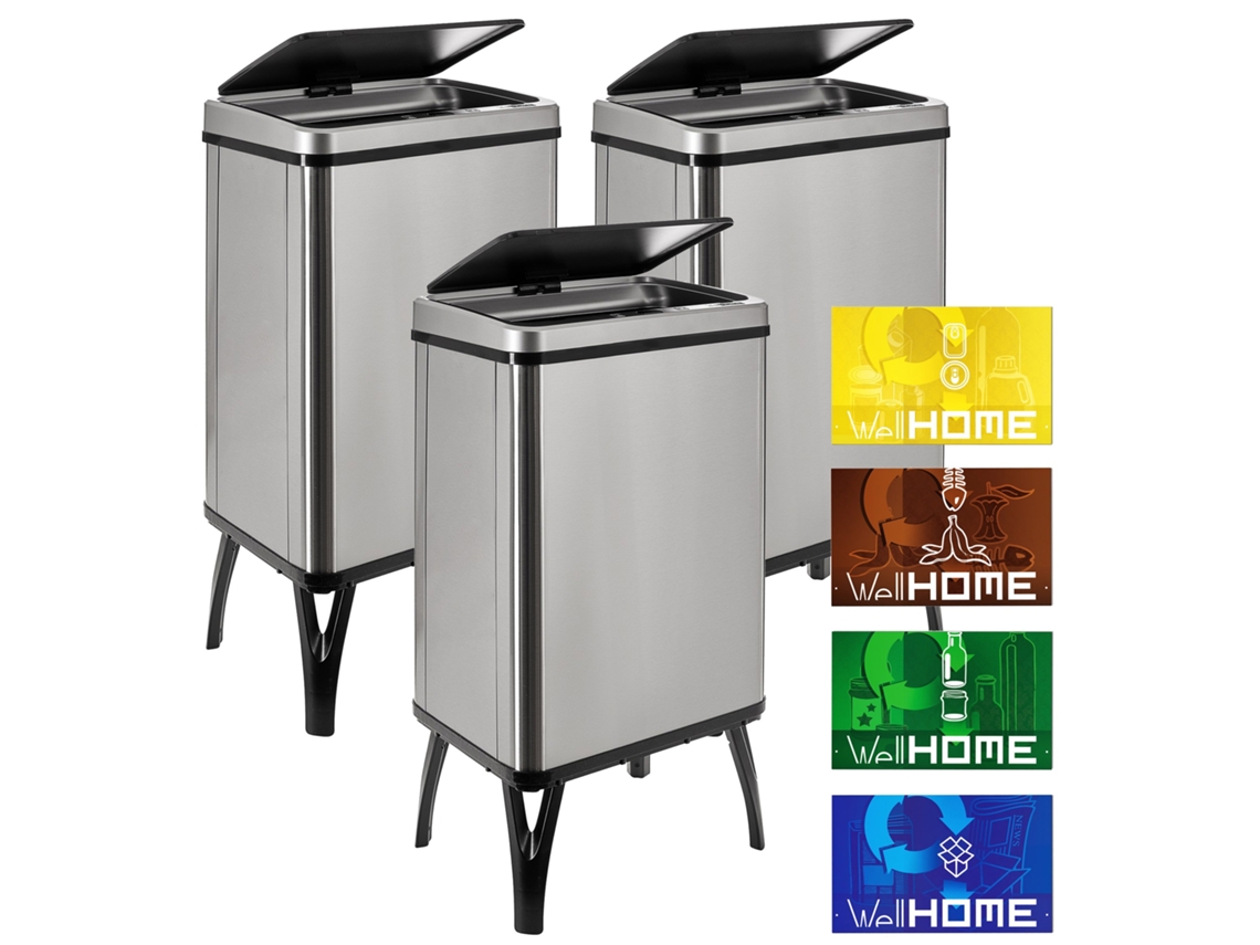 Caixotes Do Lixo Inteligente Well Home 3X40L Cinza com Etiquetas Magnéticas WELLHOME