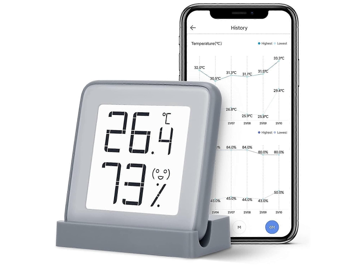 Termômetro Digital Interno Com Higrômetro, Tela E-ink E Aplicativo
