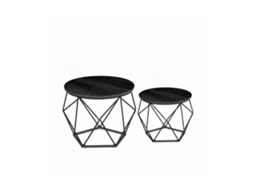 Relaxdays, Conjunto De 2 Mesas Auxiliares Redondas, Madeira E Metal, Design Vintage, Sala E Quarto, Preto
