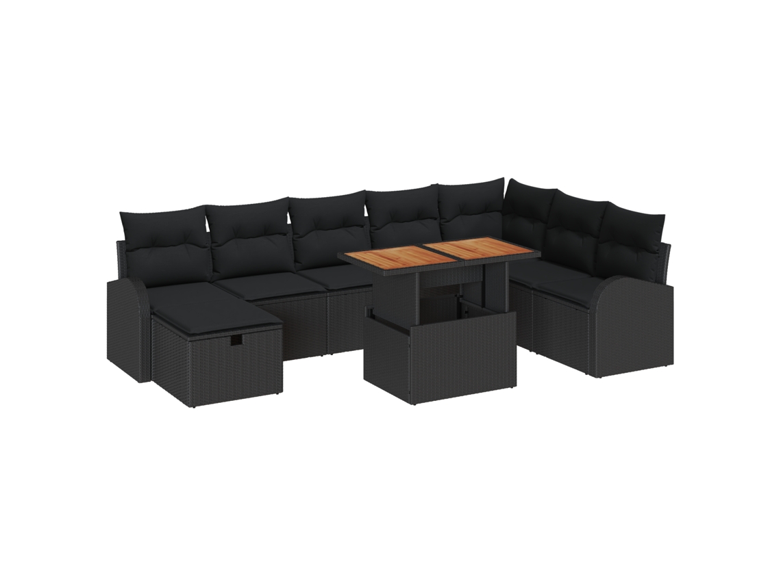 Conjunto 9 Conjunto De Sofá De Jardim Vidaxl Preto Vime Pe (289 X 179 X 85 Cm)