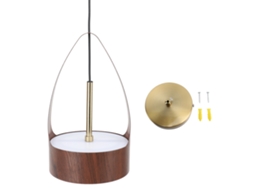 Lustre Led com Luminária Pendente Imitando Madeira e Ferro CHABERLU