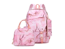 Mochila De Estudante, Lancheira, Estojo, Conjunto De Três Peças De Grande Capacidade, Rosa