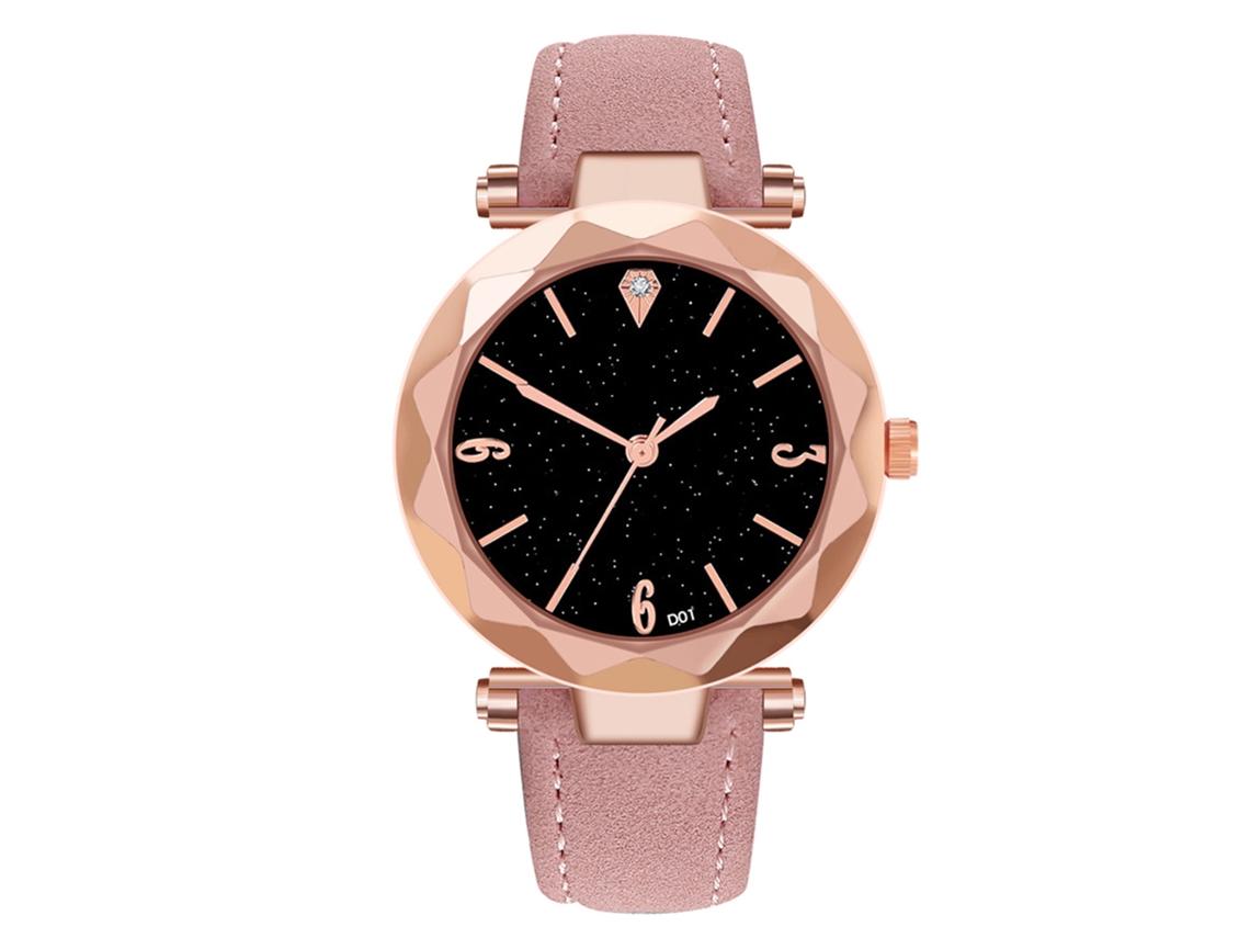 Relógio de Pulso Feminino de Quartzo em Couro Pu Rosa Elegante Casual com Mostrador Redondo